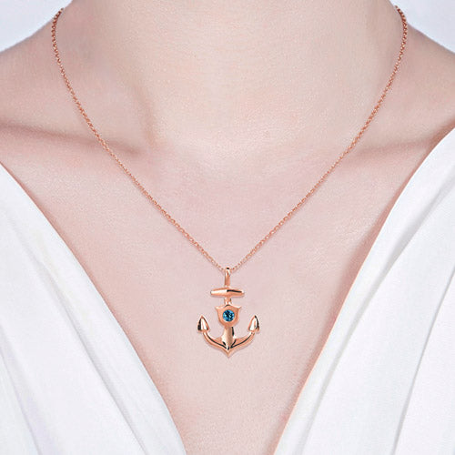 Personalized Anchor Necklace With Birthstone In Rose Gold