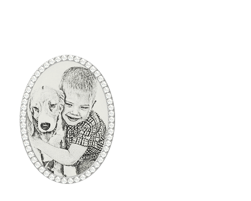 Oval Engraved Kid & Dog Photo Necklace With Birthstones