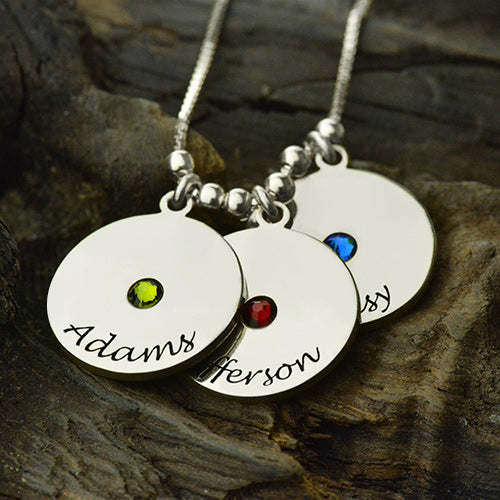 Mother's Day Gifts Disc and Birthstone Charm Necklace