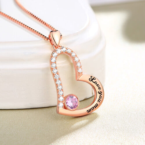 "Love You Mom " Birthstone Necklace In Rose Gold