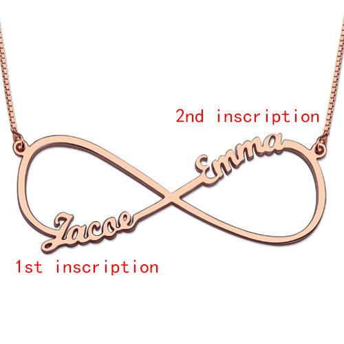 Custom Infinity Necklace with Two Names In Rose Gold