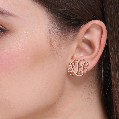 Monogram Stud Earring 18K Rose Gold Plated Silver