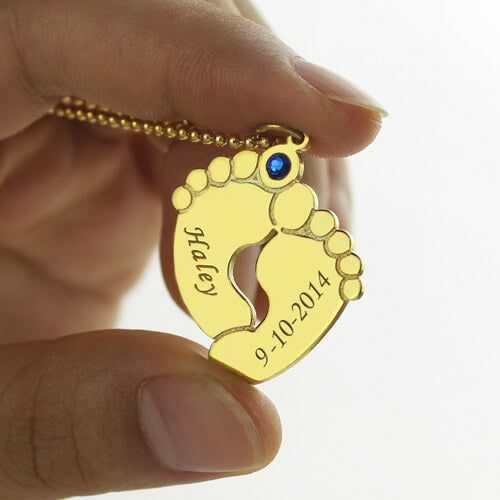 Memory Baby's Feet Charms with Birthstone 18K Gold Plated