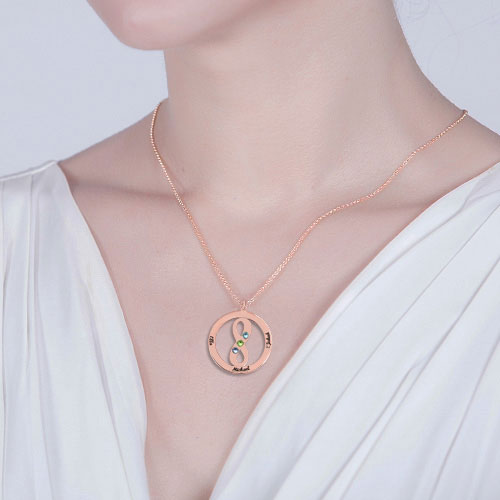 Circle Name Necklace with Infinity Symbol In Rose Gold