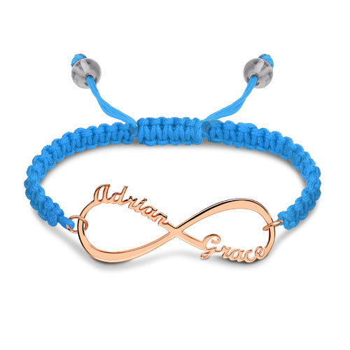 Personalized Infinity 2 Names Cord Bracelet In Rose Gold