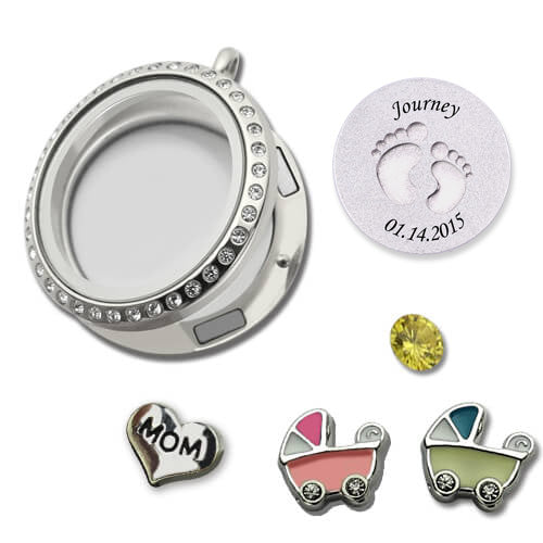 Birthday Floating Locket Gifts for Mom with Baby Feet Charm