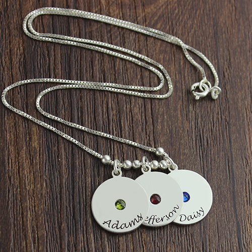 Mother's Day Gifts Disc and Birthstone Charm Necklace