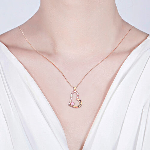 "Love You Mom " Birthstone Necklace In Rose Gold