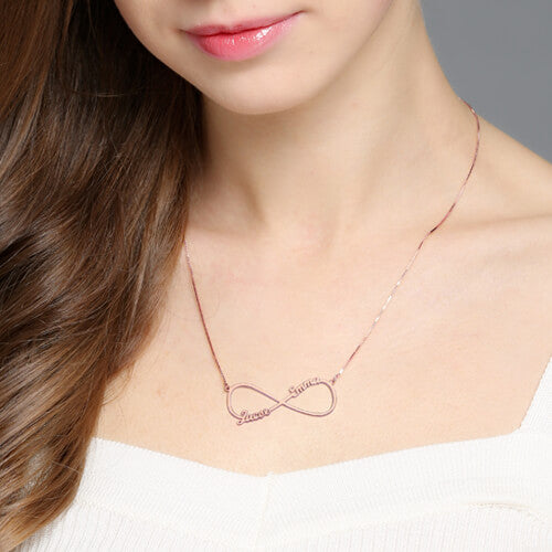 Custom Infinity Necklace with Two Names In Rose Gold