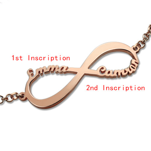 Personalized Infinity Symbol 2 Names Bracelet In Rose Gold