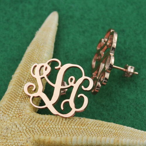 Monogram Stud Earring 18K Rose Gold Plated Silver