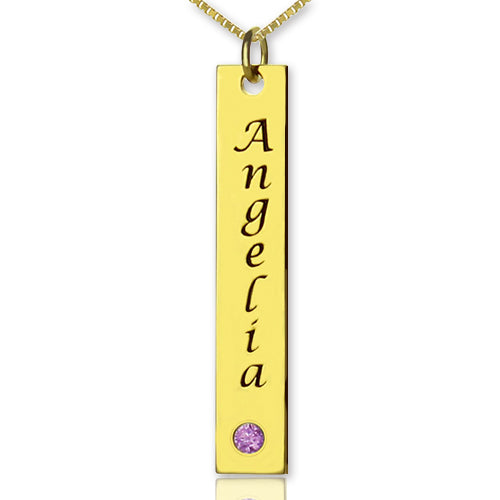 Personalized Name Tag Vertical Bar Necklace in Gold