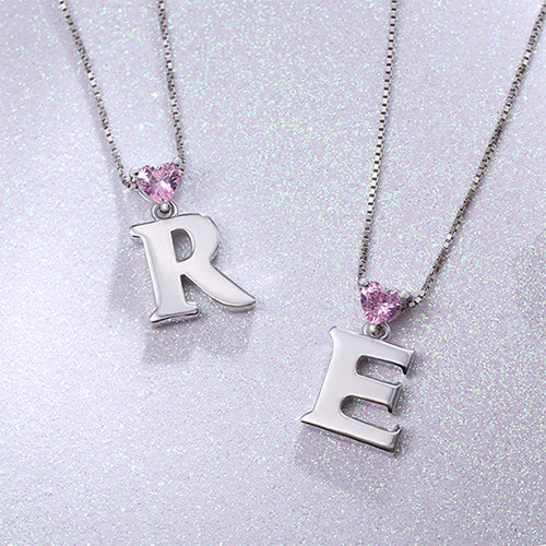 Custom Initial Letter With Heart Birthstone Necklace