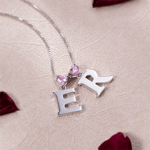 Custom Initial Letter With Heart Birthstone Necklace