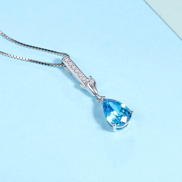 Personalize Drop Shape Birthstone Necklace Sterling Silver Full Birthstone