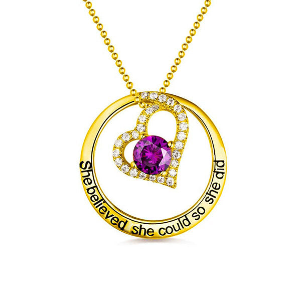 Engraved Open Heart Circle Necklace In Gold