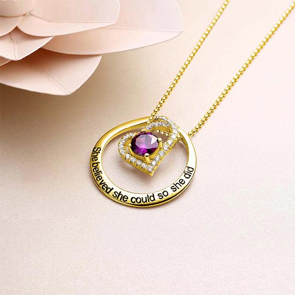 Engraved Open Heart Circle Necklace In Gold