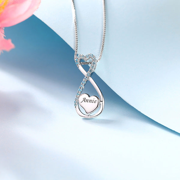 Engraved Heart Infinity Birthstone Name Necklace