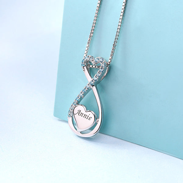 Engraved Heart Infinity Birthstone Name Necklace