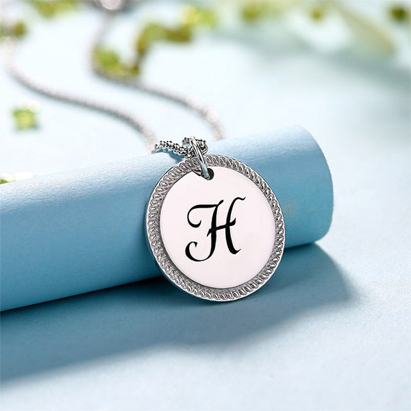 Personalized Circle Initial Necklace Sterling Silver