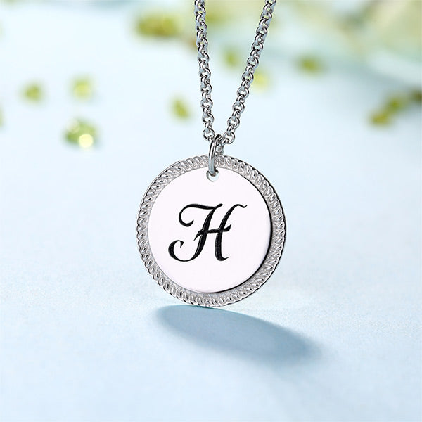 Personalized Circle Initial Necklace Sterling Silver