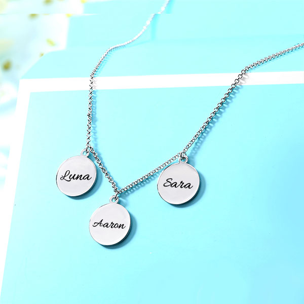 Personalized Triple Discs Necklace Sterling Silver