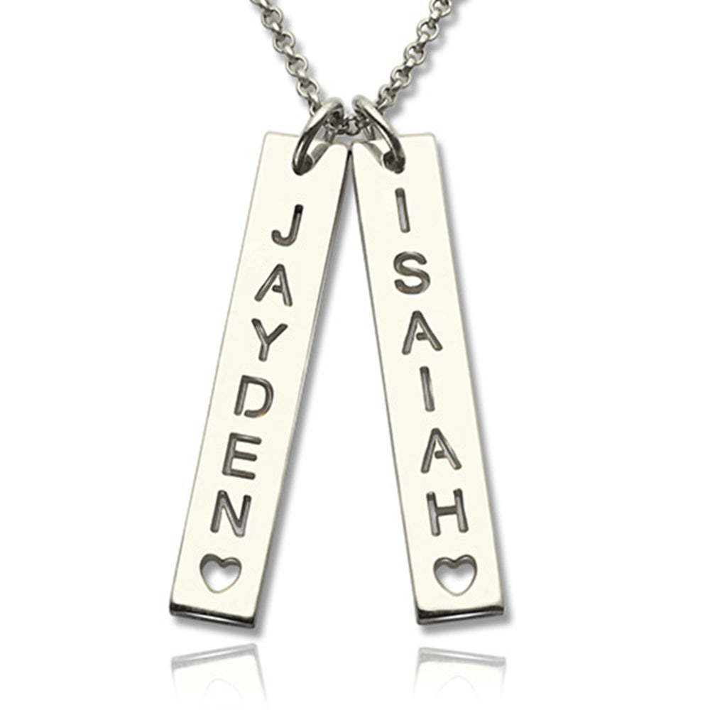 Personalized Vertical Bar Couple Necklace With Cut Out Name