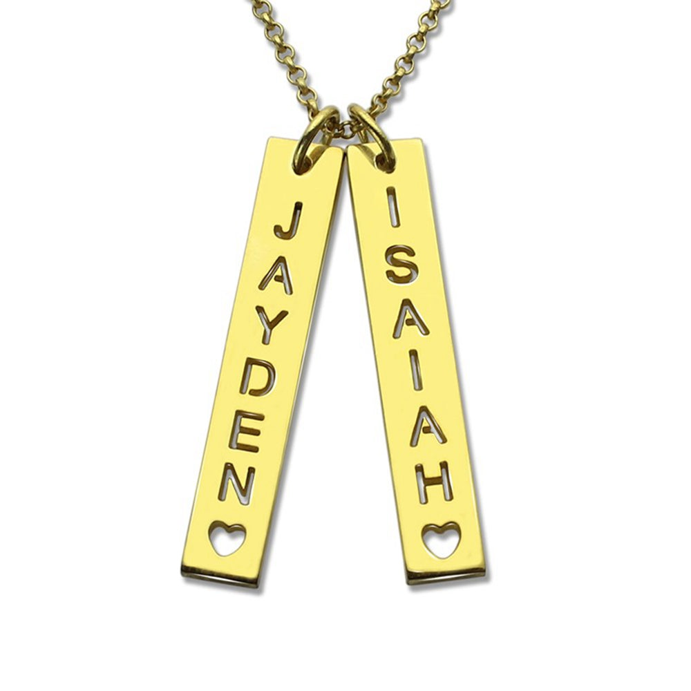 Personalized Vertical Bar Couple Necklace With Cut Out Name