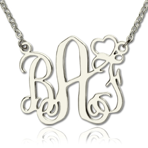 Personalized Initial Monogram Necklace With Heart Sterling Silver