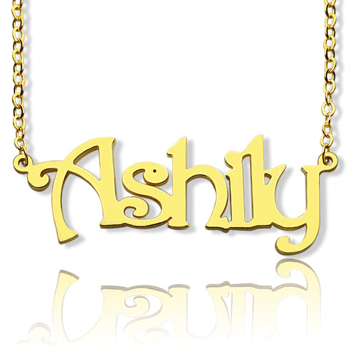 Solid Gold Harrington Font Name Necklace -10k/14K/18K