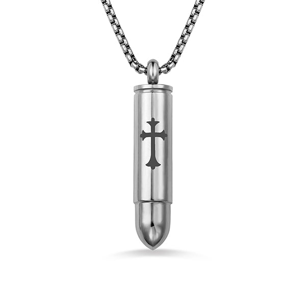 Personalized Stainless Steel Cross Bullet Urn Necklace For Ashes