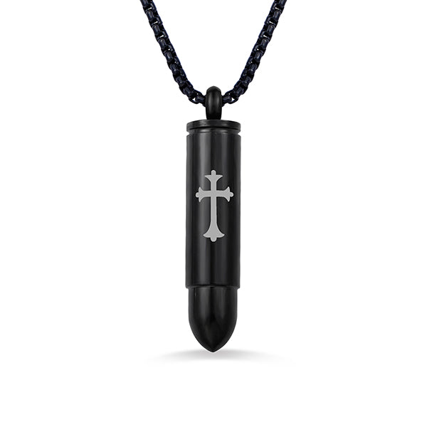 Personalized Stainless Steel Cross Bullet Urn Necklace For Ashes