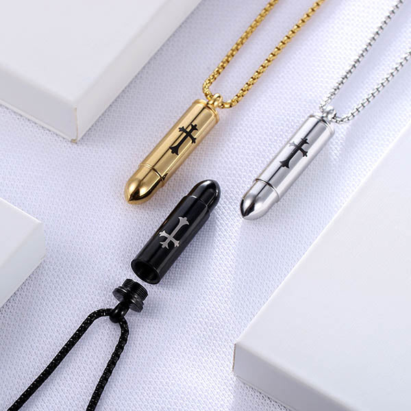 Personalized Stainless Steel Cross Bullet Urn Necklace For Ashes