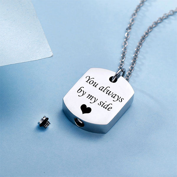 Engrave Stainless Steel Square Cremation Urn Necklace