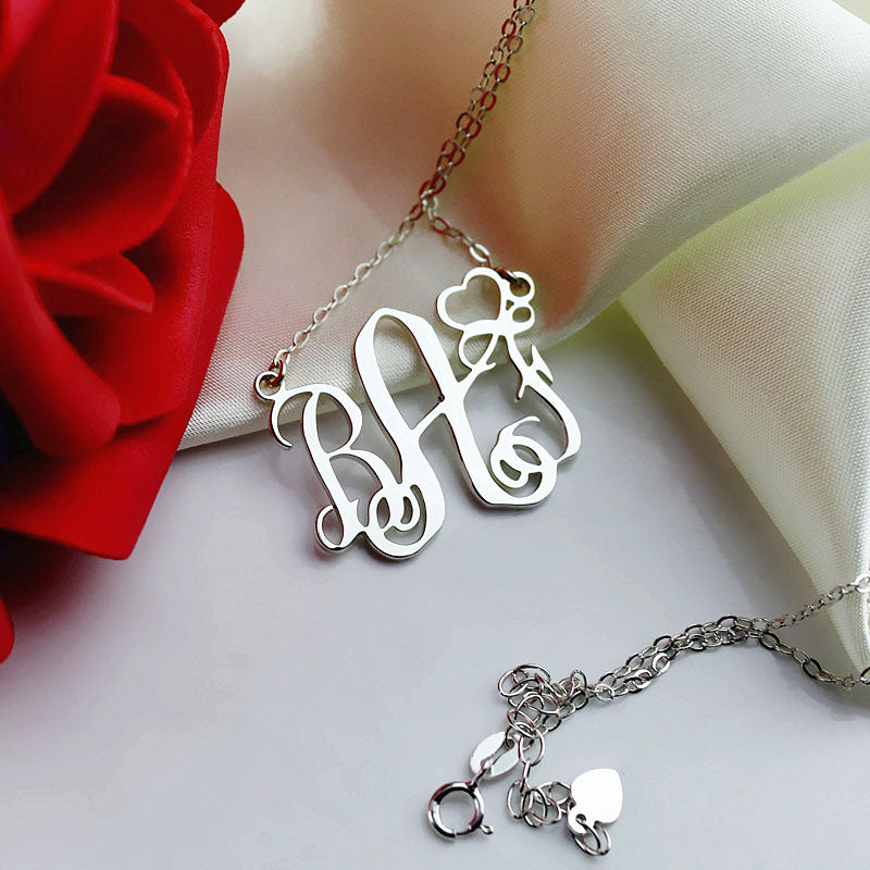 Personalized Initial Monogram Necklace With Heart Sterling Silver