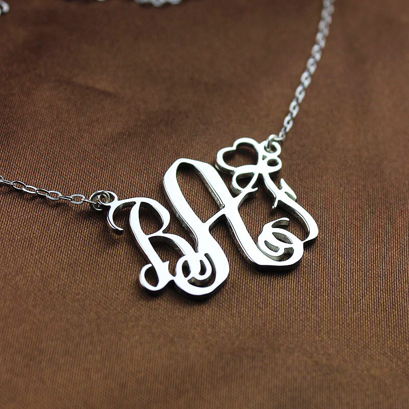 Personalized Initial Monogram Necklace With Heart Sterling Silver