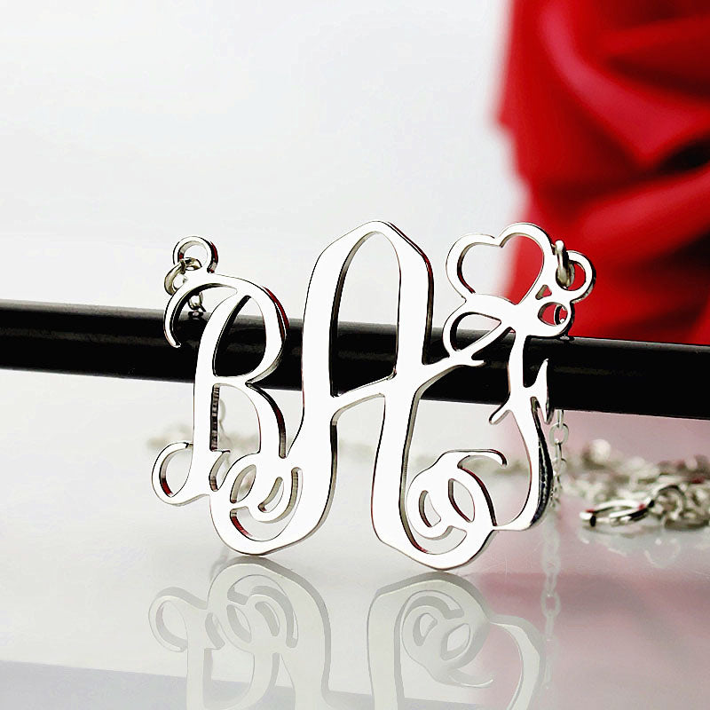 Personalized Initial Monogram Necklace With Heart Sterling Silver