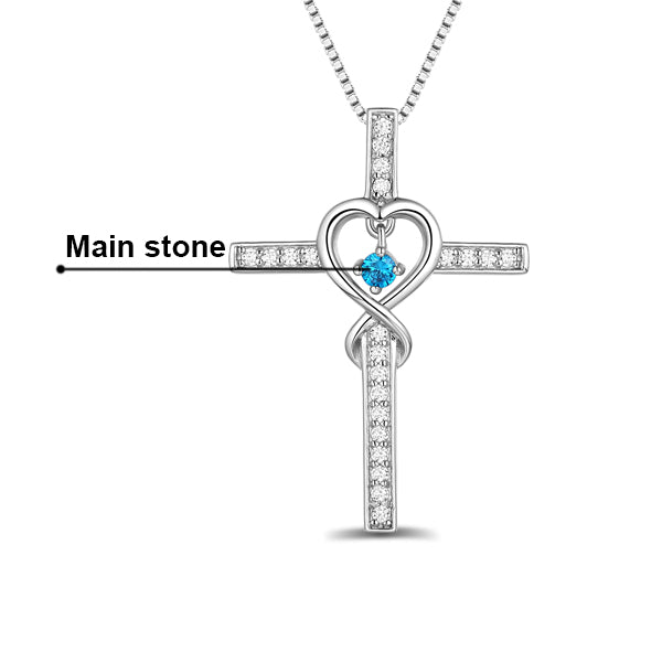 Personalized Infinity Cross Necklace With Birthstone Full Birthstone