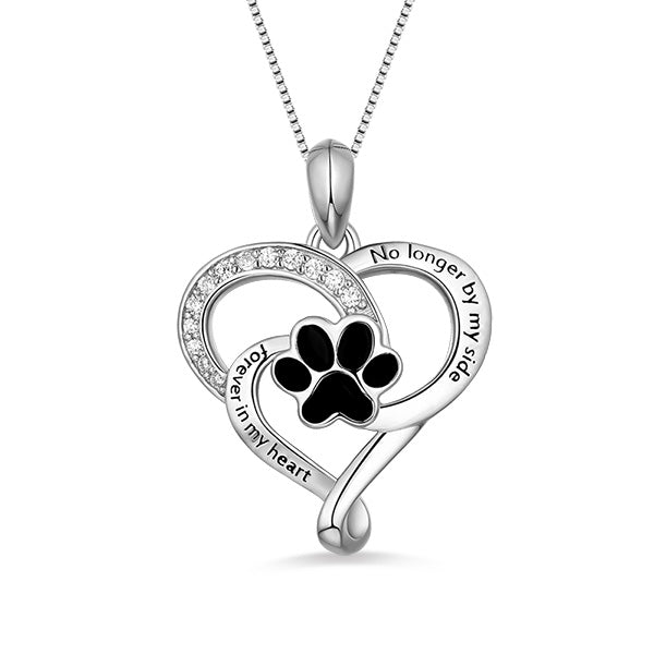 Customized Pet Paw Print Love Heart Necklace