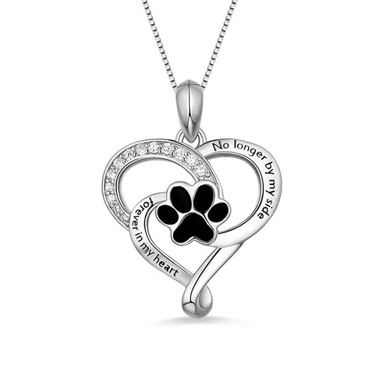 Customized Pet Paw Print Love Heart Necklace