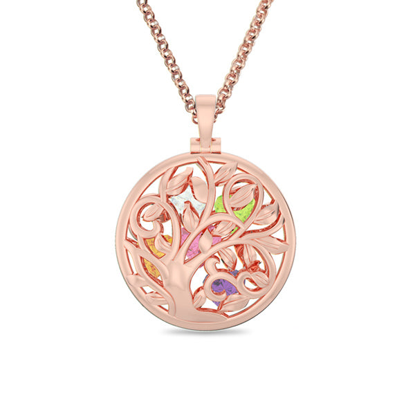 Round Cage Family Tree Birthstone Necklace In Rose Gold