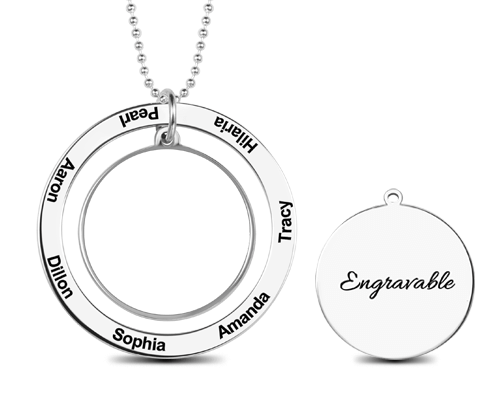 Personalized Engraved Circle Photo Necklace Sterling Silver