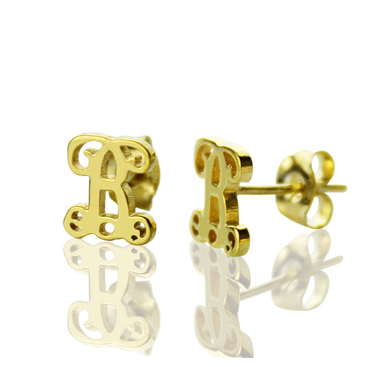 Single Monogram Stud Earrings 18K Gold Plated