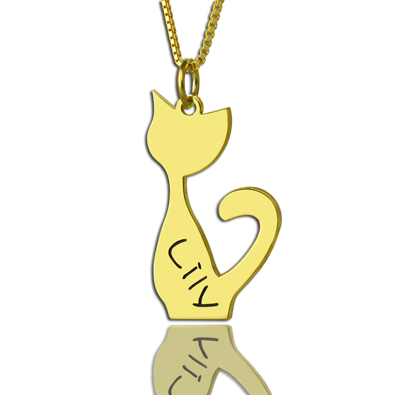 Custom Cat Name Pendant Necklace Gold Over