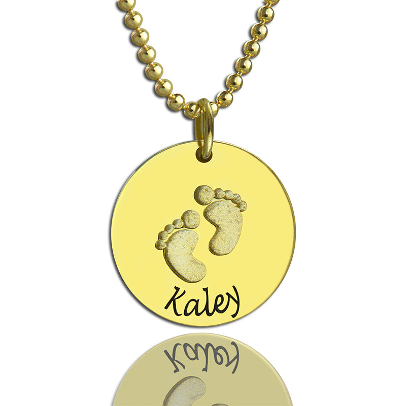 Personalized Baby Footprints Name Necklace 18k Gold Plated