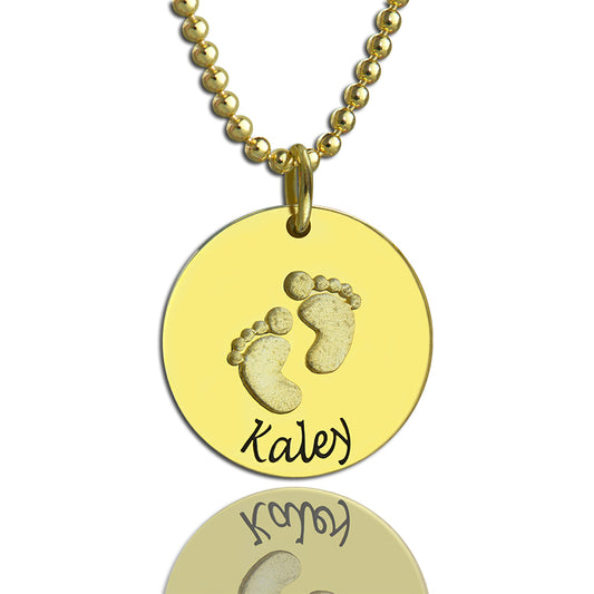 Personalized Baby Footprints Name Necklace 18k Gold Plated