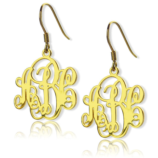 Script Monogram Initial Earrings 18K Gold Plated