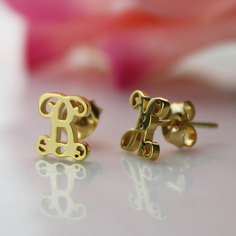 Single Monogram Stud Earrings 18K Gold Plated