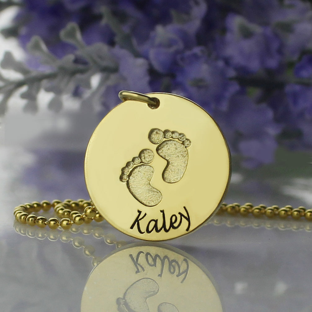 Personalized Baby Footprints Name Necklace 18k Gold Plated