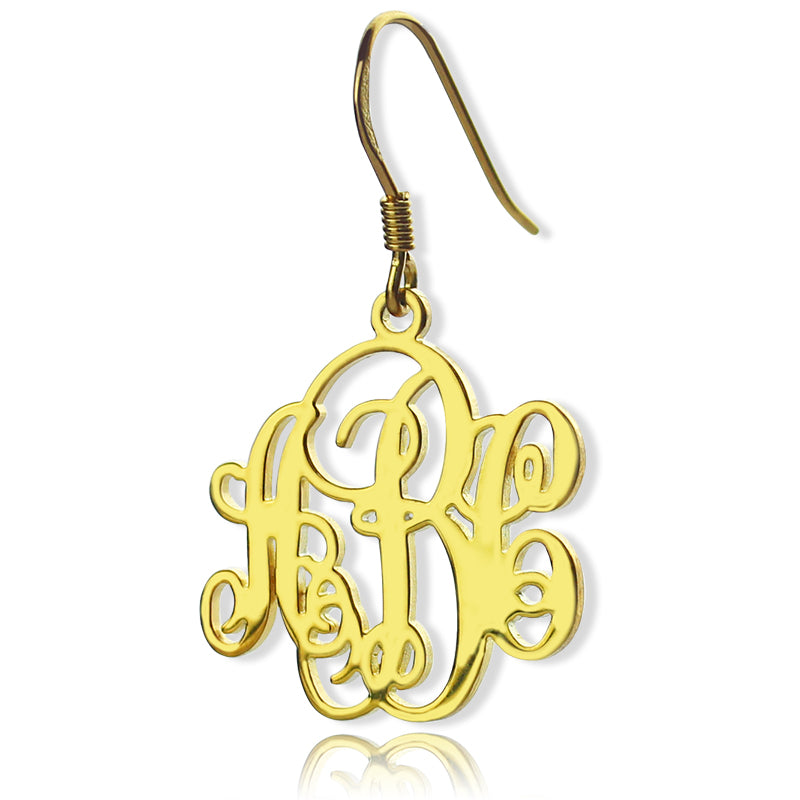 Script Monogram Initial Earrings 18K Gold Plated